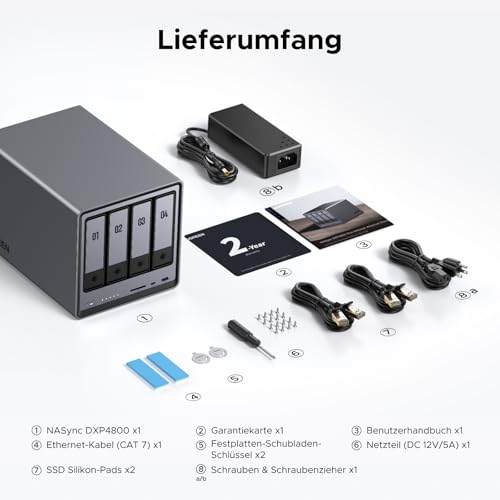 UGREEN NASync DXP4800 4-Bay Desktop NAS, Intel N100 Quad-Core CPU, 8GB DDR5 RAM, 32G eMMC, 2 * 2,5GbE, 2*M.2 NVMe-Steckplätze, 4K HDMI, Network Attached Storage (Diskless)
