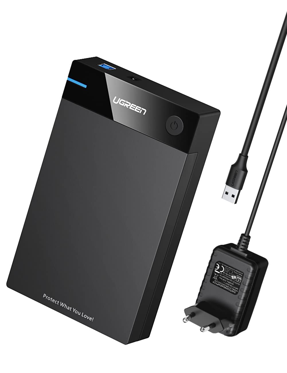 UGREEN USB 3.0 Festplattengehäuse UASP 3,5 Zoll Externe Festplatten Gehäuse USB 3.0 externes Gehäuse Case für 3.5" SATA SSD und HDD mit USB 3.0 Kabel und 12V 2A Netzteil,werkzuglos Schwarz