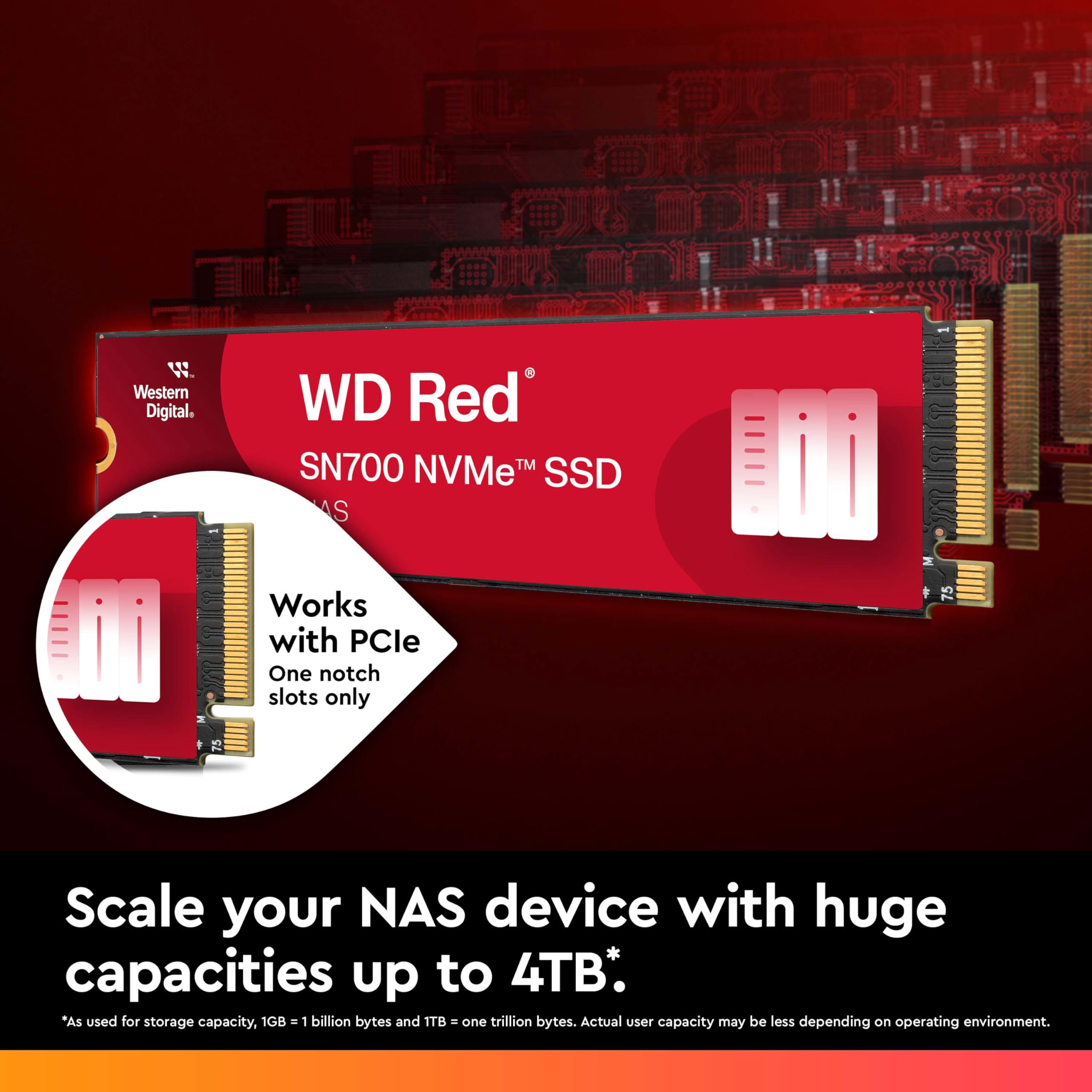 WD Red SN700 NVMe SSD 1 TB (SSD für NAS-Geräte, 24/7‐NAS‐Workloads, Dauerhaltbarkeit von bis zu 2.000 TBW, Kompatibilität mit vielen NAS-Systemen)